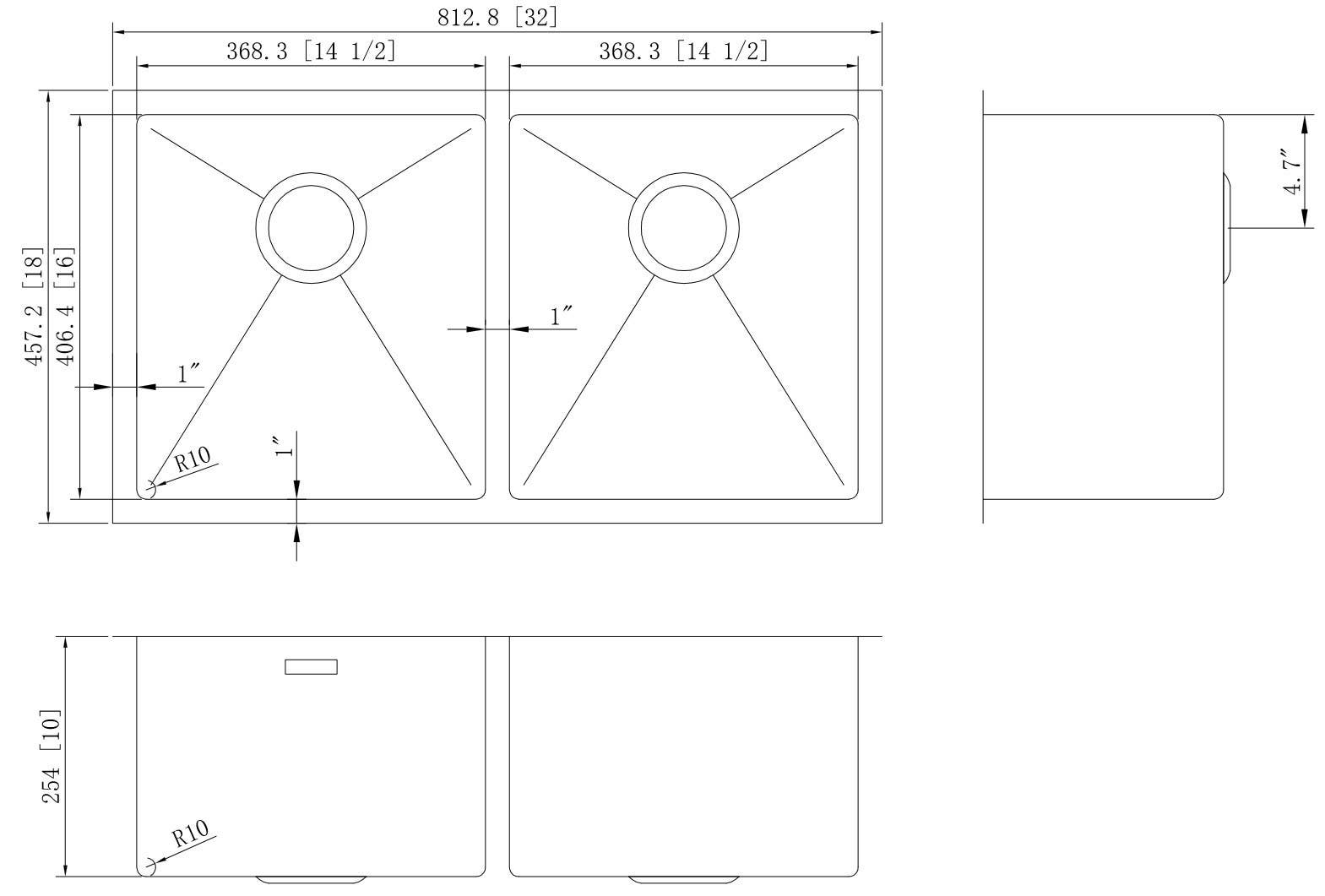 American Imaginations AI-27423/ AI-27424 32-in. W CSA Approved Chrome Kitchen Sink With Stainless Steel Finish And 16 Gauge