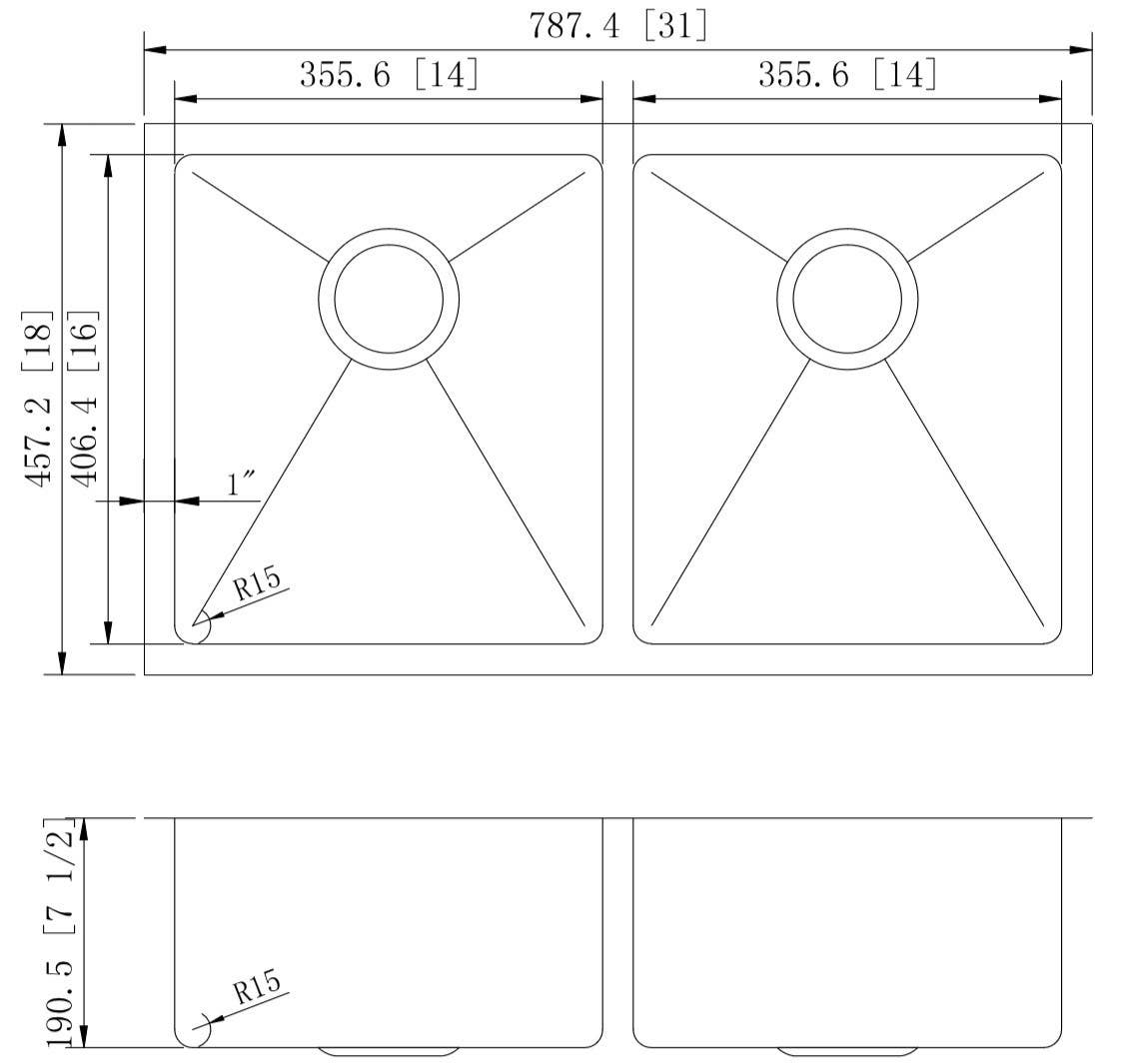 American Imaginations AI-27427/ AI-27428 31-in. W CSA Approved Chrome Kitchen Sink With Stainless Steel Finish And 16 Gauge