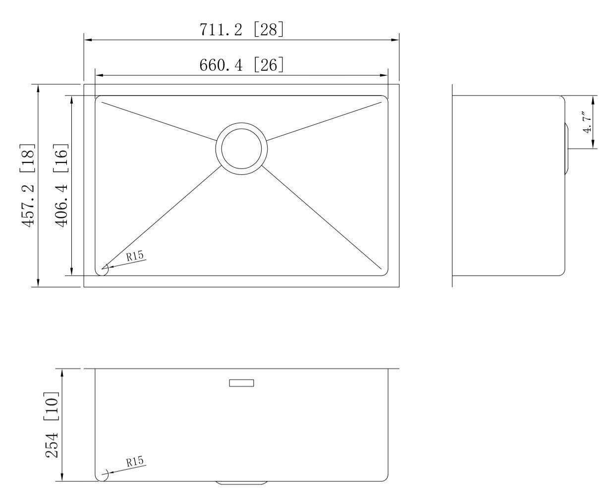 American Imaginations AI-27433/ AI-27434 28-in. W CSA Approved Chrome Kitchen Sink With Stainless Steel Finish And 16 Gauge