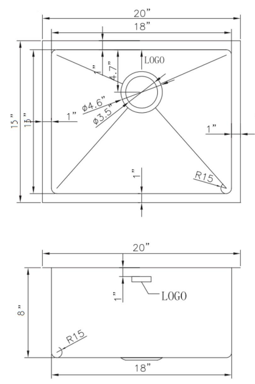 American Imaginations AI-27445/ AI-27446 20-in. W CSA Approved Chrome Kitchen Sink With Stainless Steel Finish And 16 Gauge