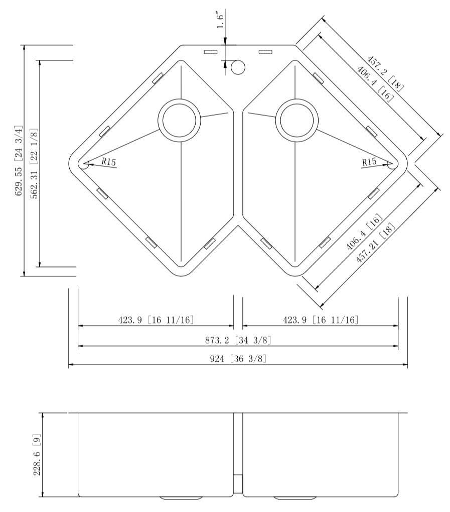 American Imaginations AI-27447/ AI-27448 36.375-in. W CSA Approved Chrome Kitchen Sink With Stainless Steel Finish And 16 Gauge