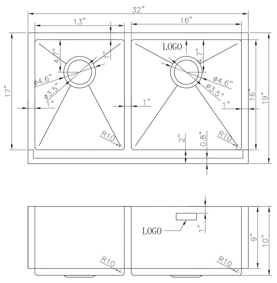 American Imaginations AI-27471/ AI-27472 32-in. W CSA Approved Chrome Kitchen Sink With Stainless Steel Finish And 16 Gauge