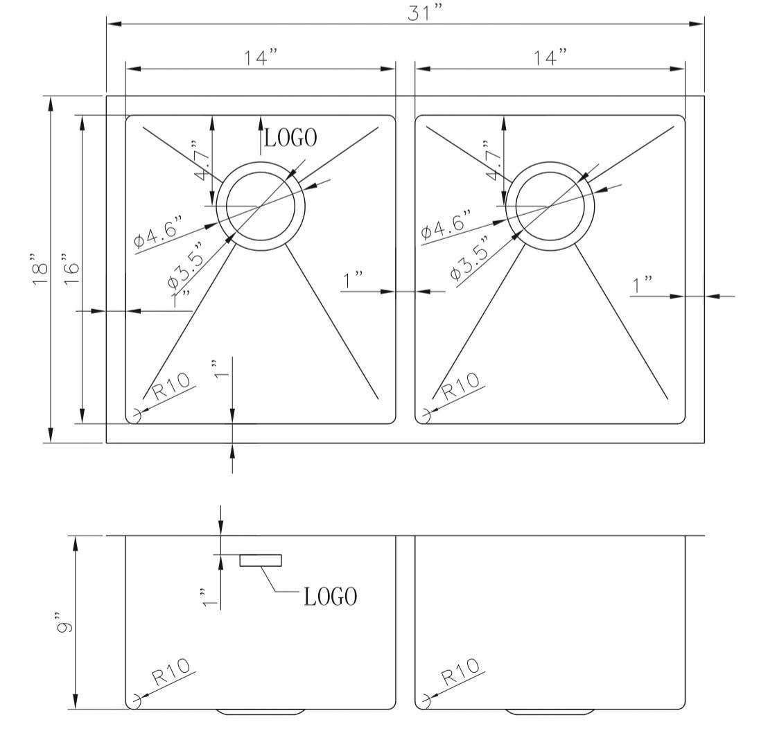 American Imaginations AI-27475/ AI-27476 31-in. W CSA Approved Chrome Kitchen Sink With Stainless Steel Finish And 18 Gauge