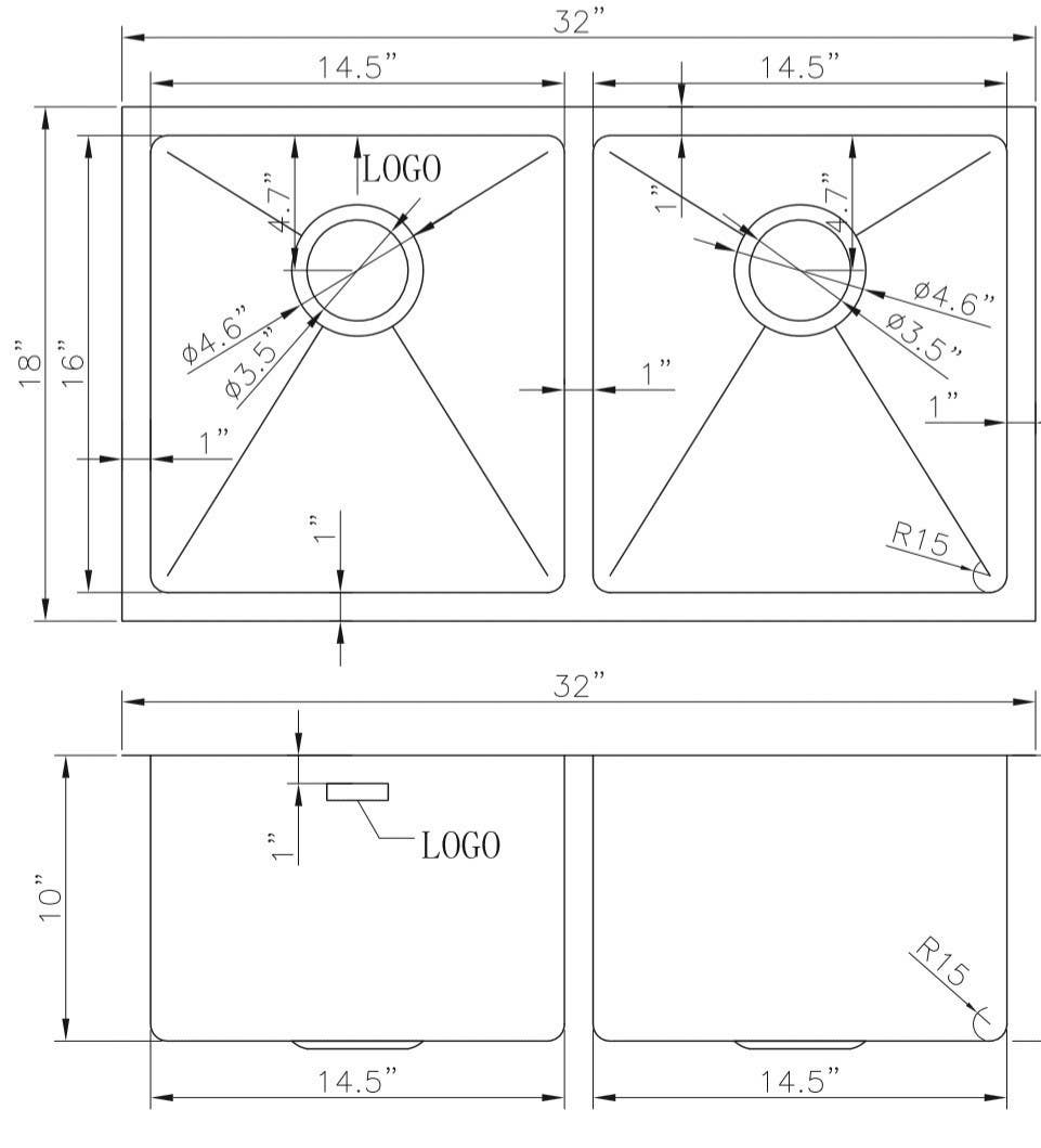 American Imaginations AI-27477/ AI-27478 32-in. W CSA Approved Chrome Kitchen Sink With Stainless Steel Finish And 18 Gauge