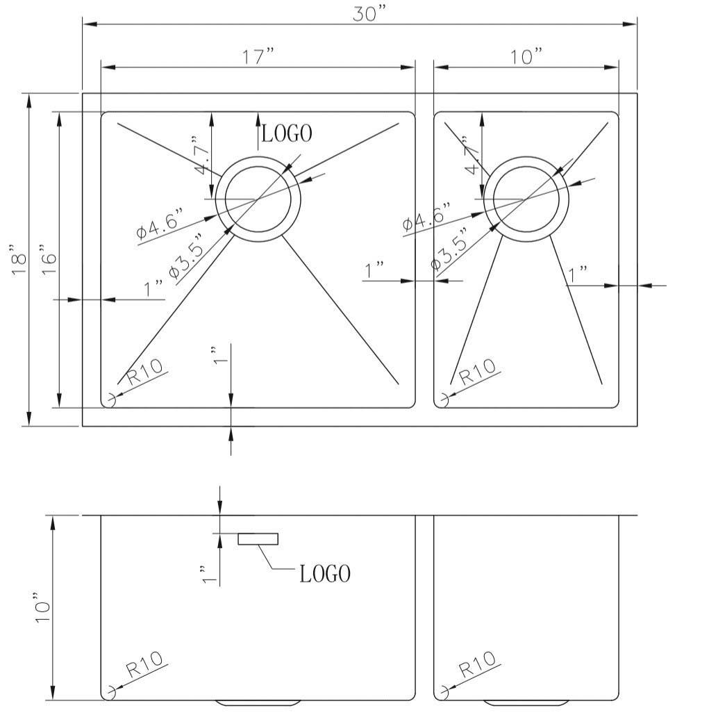 American Imaginations AI-27485/ AI-27486 30-in. W CSA Approved Chrome Kitchen Sink With Stainless Steel Finish And 18 Gauge