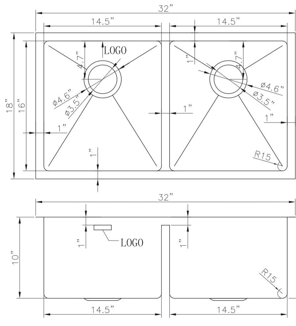 American Imaginations AI-27487/ AI-27488 32-in. W CSA Approved Chrome Kitchen Sink With Stainless Steel Finish And 18 Gauge
