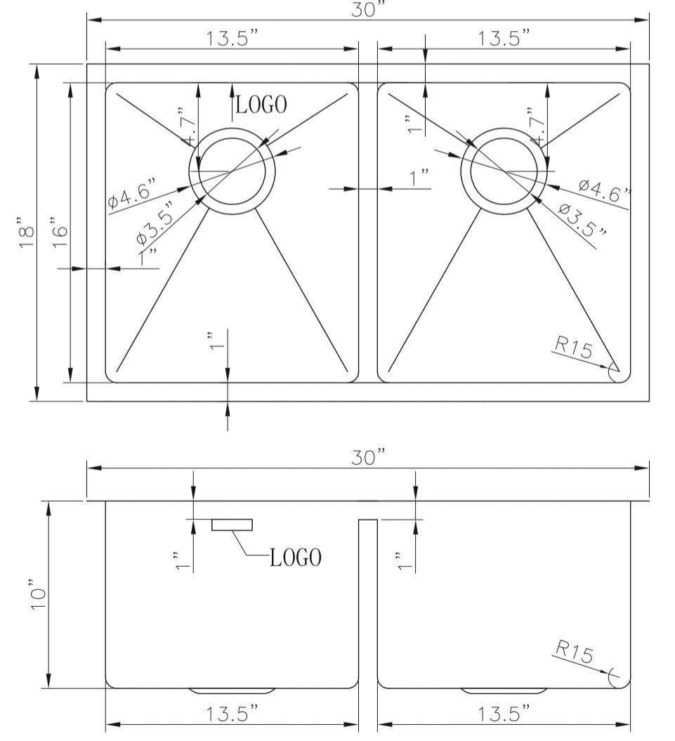 American Imaginations AI-27489/ AI-27490 30-in. W CSA Approved Chrome Kitchen Sink With Stainless Steel Finish And 18 Gauge