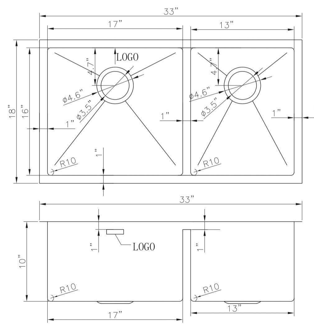 American Imaginations AI-27491/ AI-27492 33-in. W CSA Approved Chrome Kitchen Sink With Stainless Steel Finish And 18 Gauge