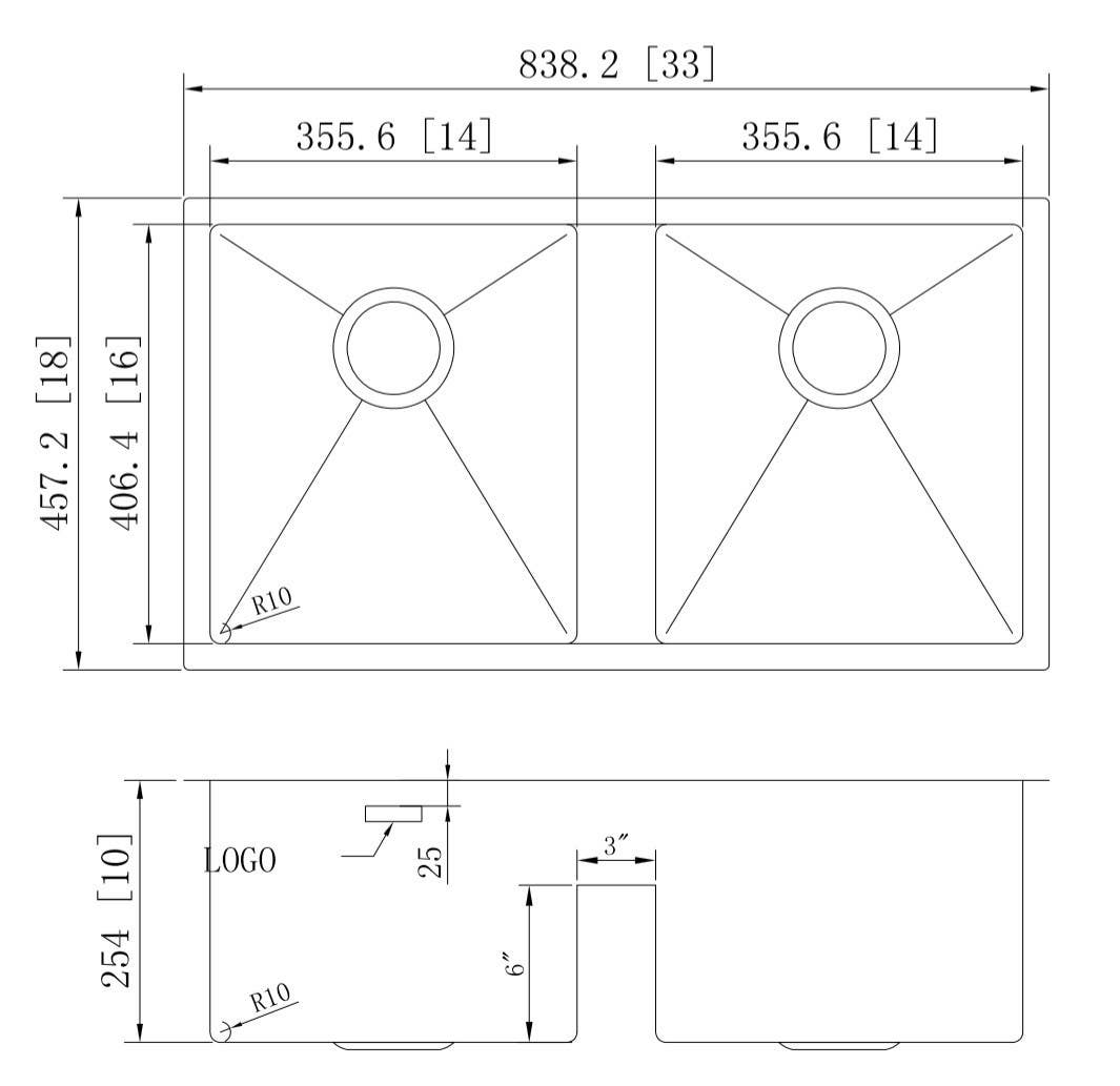 American Imaginations AI-27493/ AI-27494 33-in. W CSA Approved Chrome Kitchen Sink With Stainless Steel Finish And 18 Gauge