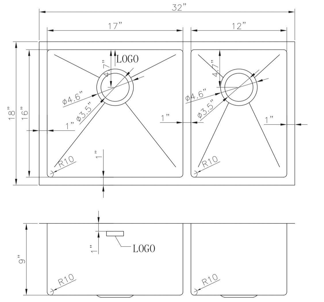 American Imaginations AI-27497/ AI-27498 32-in. W CSA Approved Chrome Kitchen Sink With Stainless Steel Finish And 18 Gauge