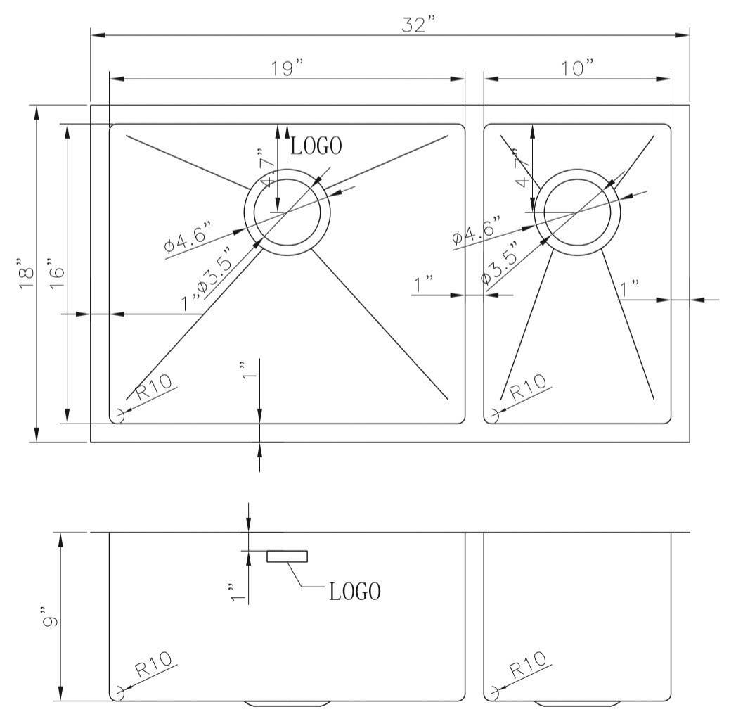 American Imaginations AI-27499/ AI-27500 32-in. W CSA Approved Chrome Kitchen Sink With Stainless Steel Finish And 18 Gauge