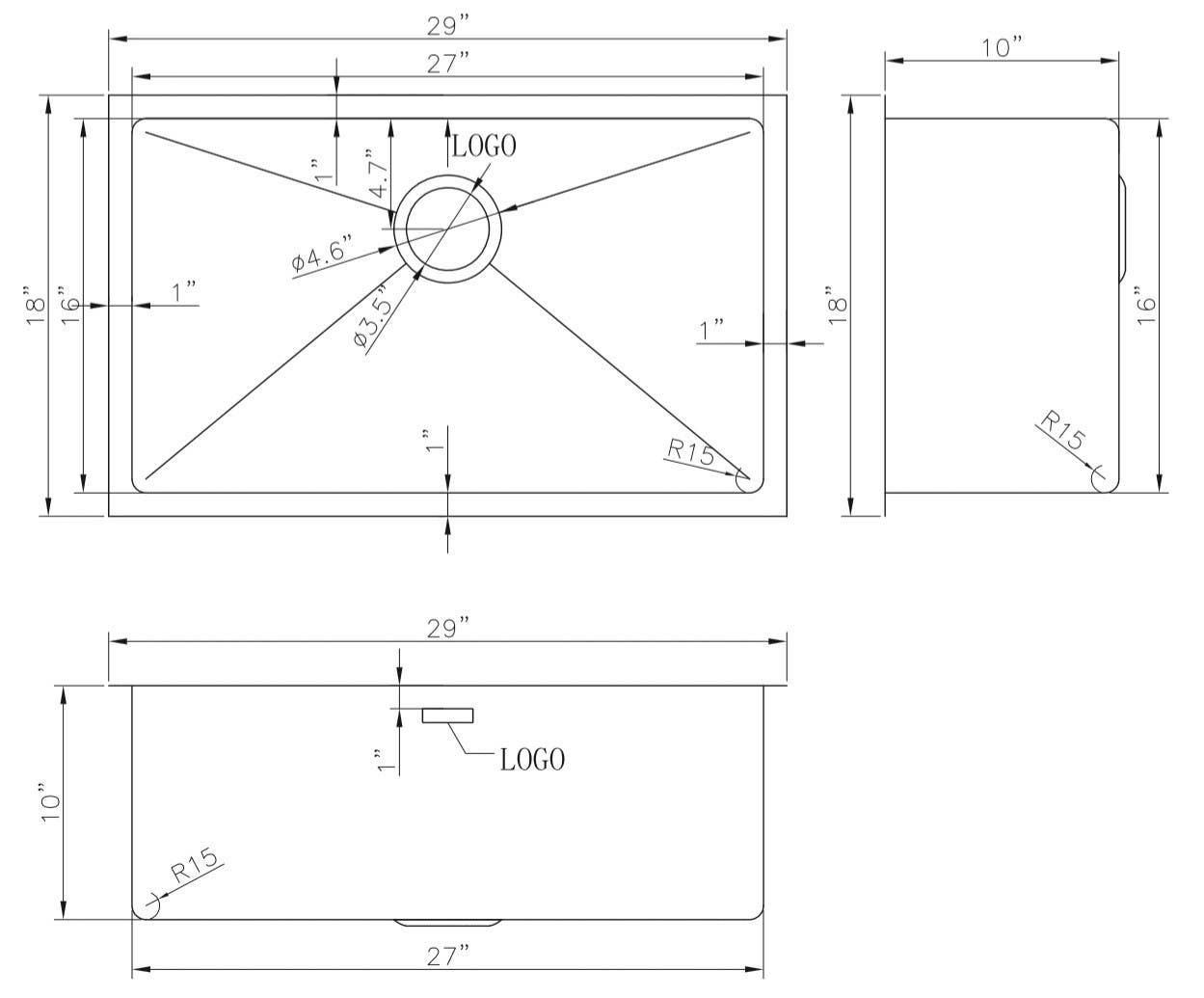 American Imaginations AI-27501/ AI-27502 29-in. W CSA Approved Chrome Kitchen Sink With Stainless Steel Finish And 18 Gauge