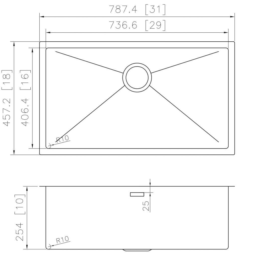American Imaginations AI-27507/ AI-27508 31-in. W CSA Approved Chrome Kitchen Sink With Stainless Steel Finish And 18 Gauge