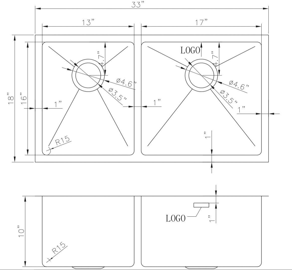 American Imaginations AI-27509/ AI-27510 33-in. W CSA Approved Chrome Kitchen Sink With Stainless Steel Finish And 18 Gauge