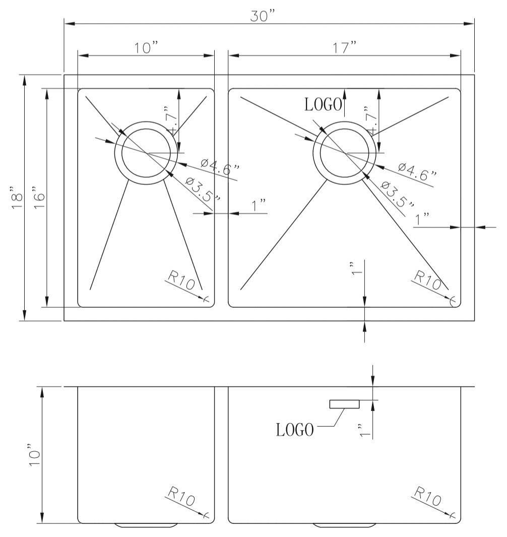 American Imaginations AI-27513/ AI-27514 30-in. W CSA Approved Chrome Kitchen Sink With Stainless Steel Finish And 18 Gauge