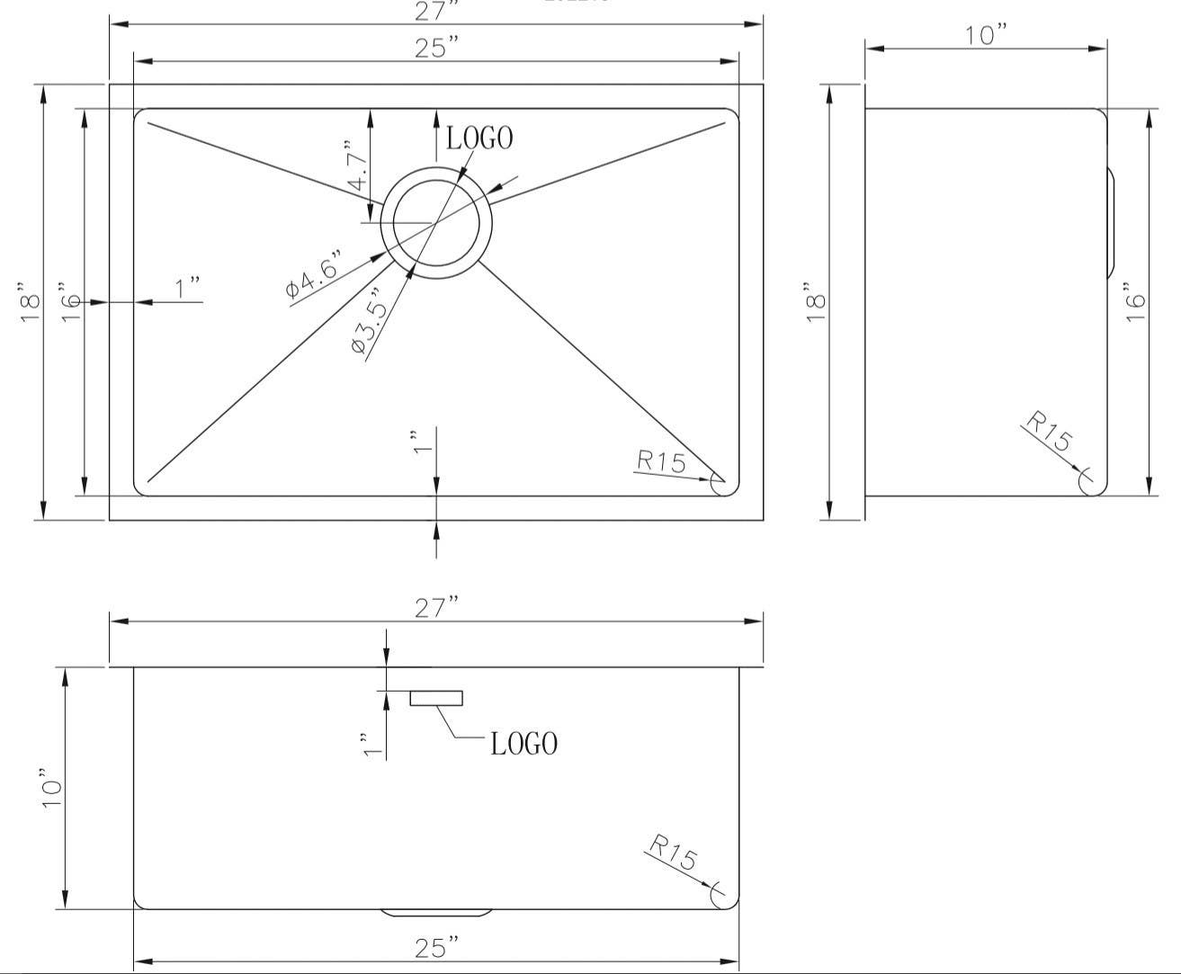 American Imaginations AI-27515/ AI-27516 27-in. W CSA Approved Chrome Kitchen Sink With Stainless Steel Finish And 18 Gauge