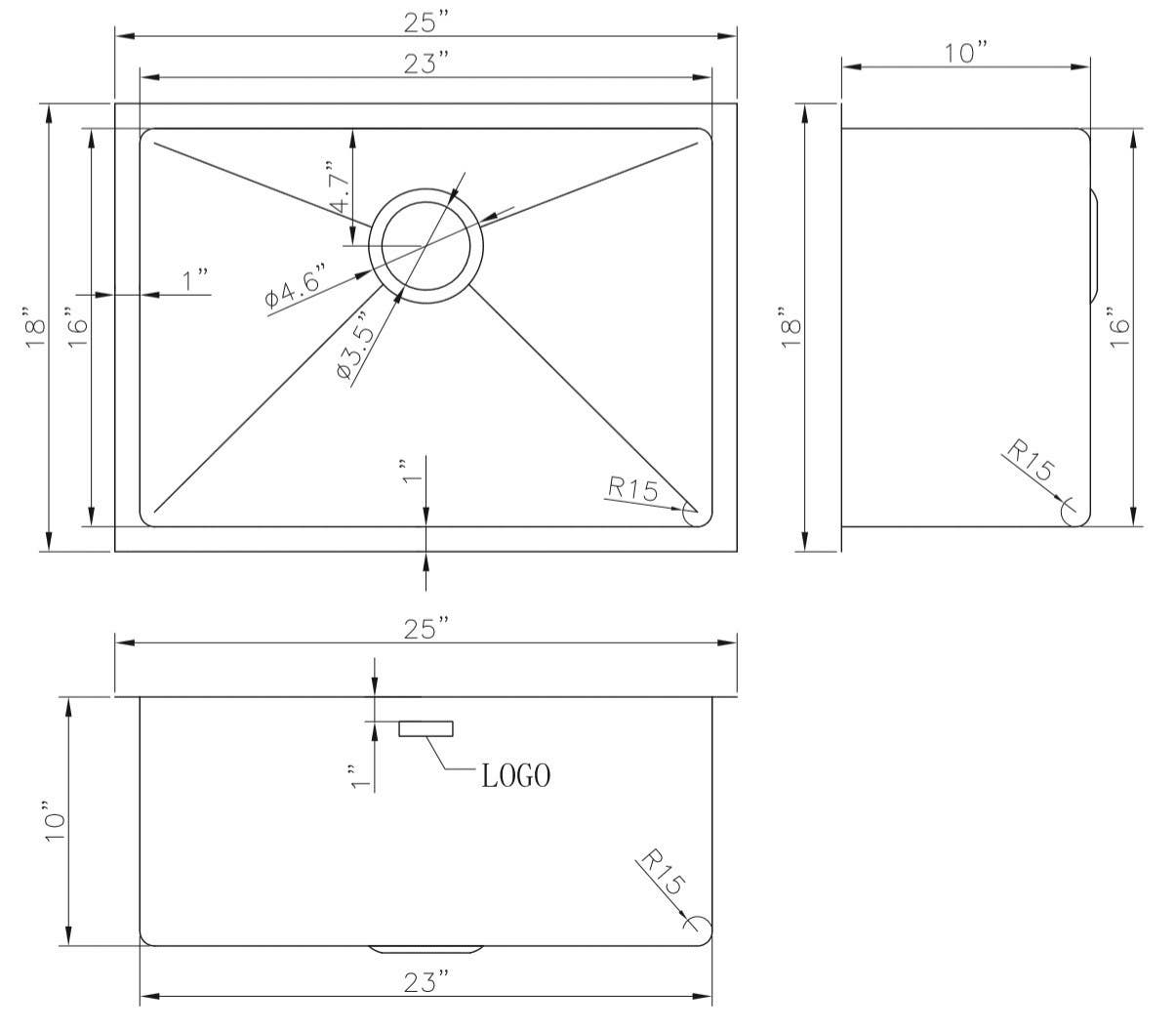 American Imaginations AI-27517/ AI-27518 25-in. W CSA Approved Chrome Kitchen Sink With Stainless Steel Finish And 18 Gauge