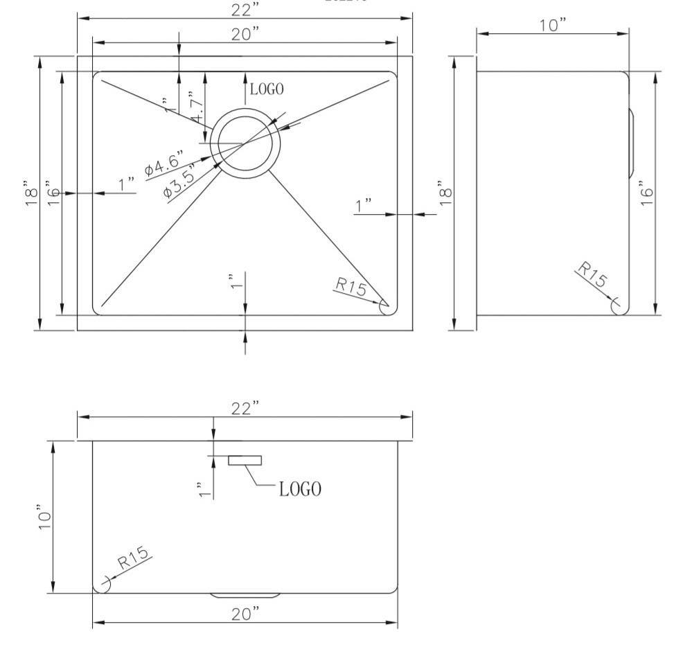 American Imaginations AI-27519/ AI-27520 22-in. W CSA Approved Chrome Kitchen Sink With Stainless Steel Finish And 18 Gauge