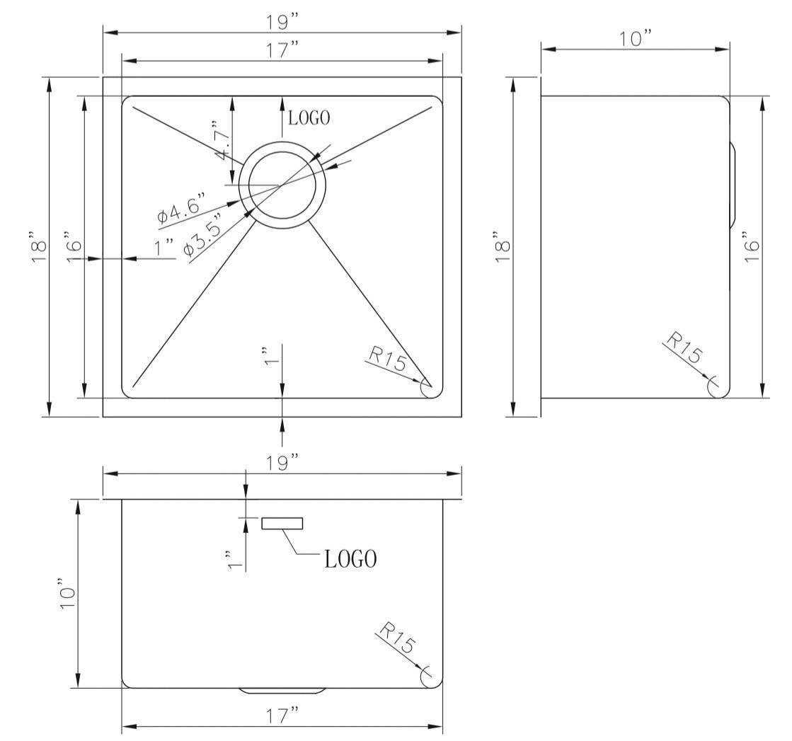 American Imaginations AI-27523/ AI-27524 19-in. W CSA Approved Chrome Kitchen Sink With Stainless Steel Finish And 18 Gauge