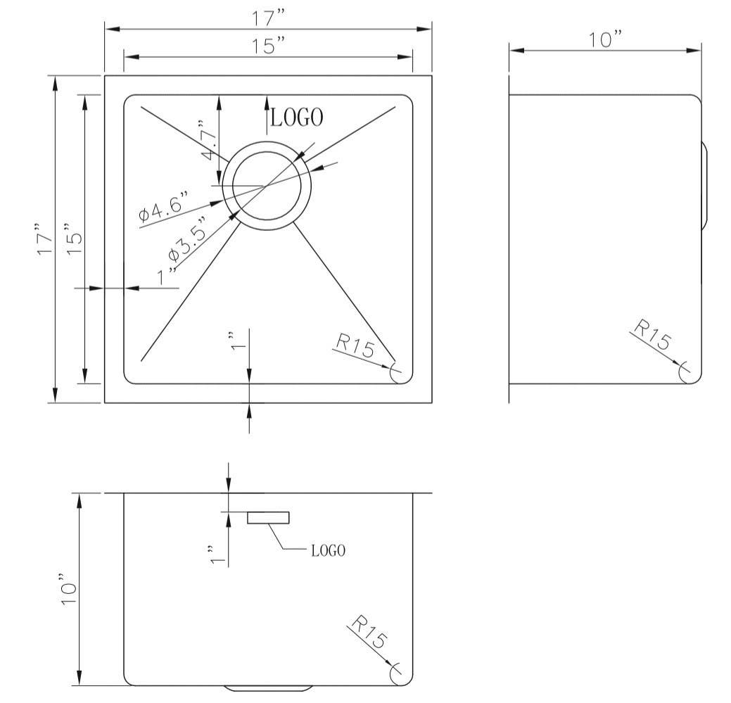 American Imaginations AI-27525/ AI-27526 17-in. W CSA Approved Chrome Kitchen Sink With Stainless Steel Finish And 18 Gauge