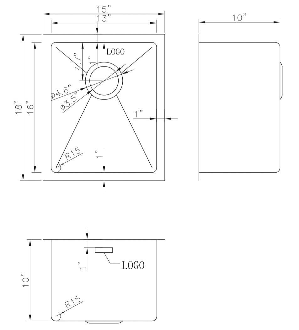 American Imaginations AI-27529/ AI-27530 15-in. W CSA Approved Chrome Kitchen Sink With Stainless Steel Finish And 18 Gauge