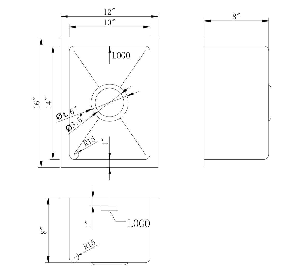 American Imaginations AI-27531/ AI-27532 12-in. W CSA Approved Chrome Kitchen Sink With Stainless Steel Finish And 16 Gauge