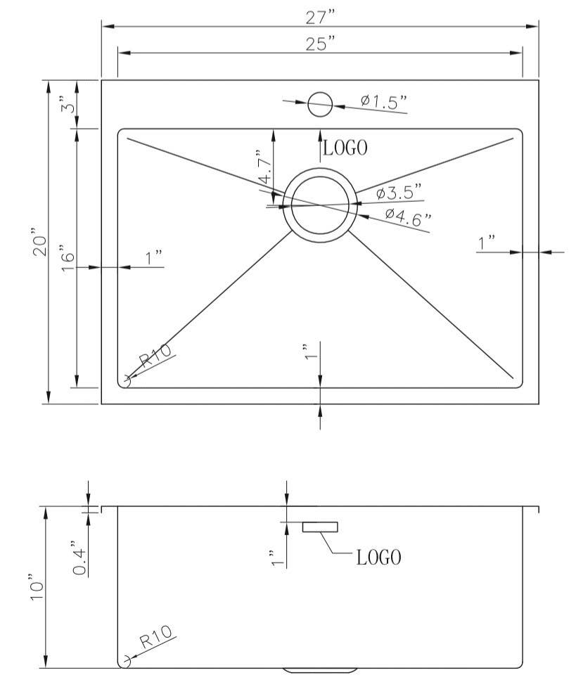 American Imaginations AI-27539 27-in. W CSA Approved Chrome Kitchen Sink With Stainless Steel Finish And 18 Gauge