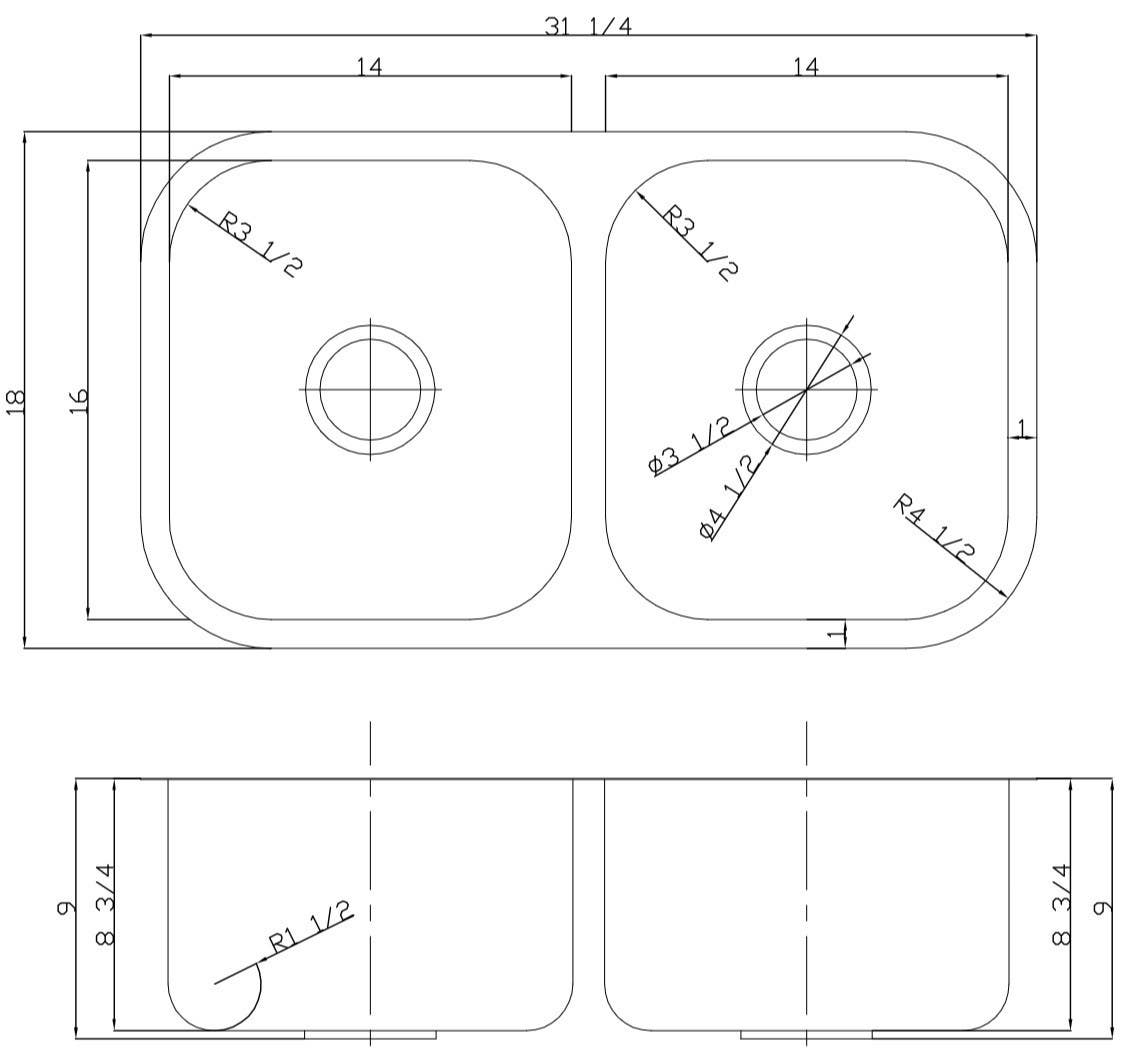 American Imaginations AI-27618/ AI-27619 31.25-in. W CSA Approved Chrome Kitchen Sink With Stainless Steel Finish And 18 Gauge