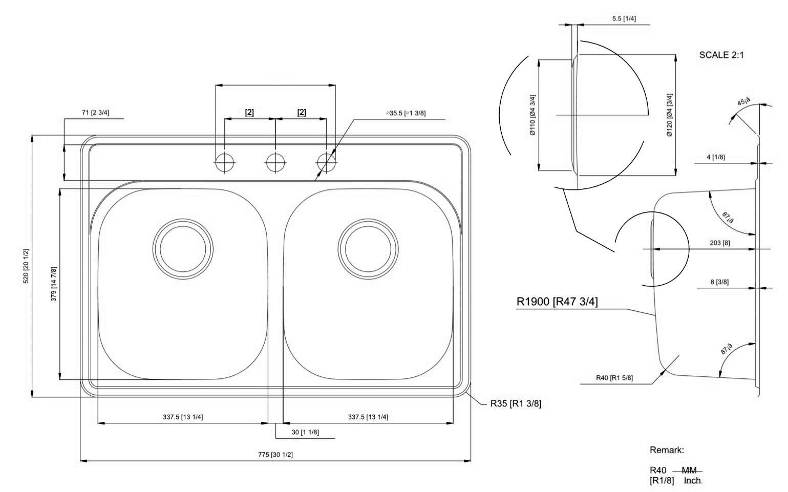 American Imaginations AI-27620/ AI-27621/ AI-27771 30.5-in. W CSA Approved Chrome Kitchen Sink With Stainless Steel Finish And 18 Gauge