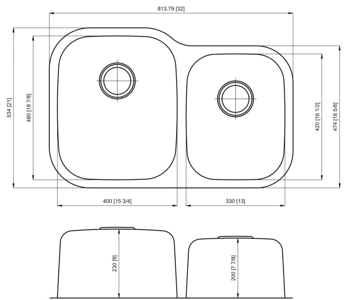 American Imaginations AI-27632/ AI-27633 32-in. W CSA Approved Chrome Kitchen Sink With Stainless Steel Finish And 18 Gauge
