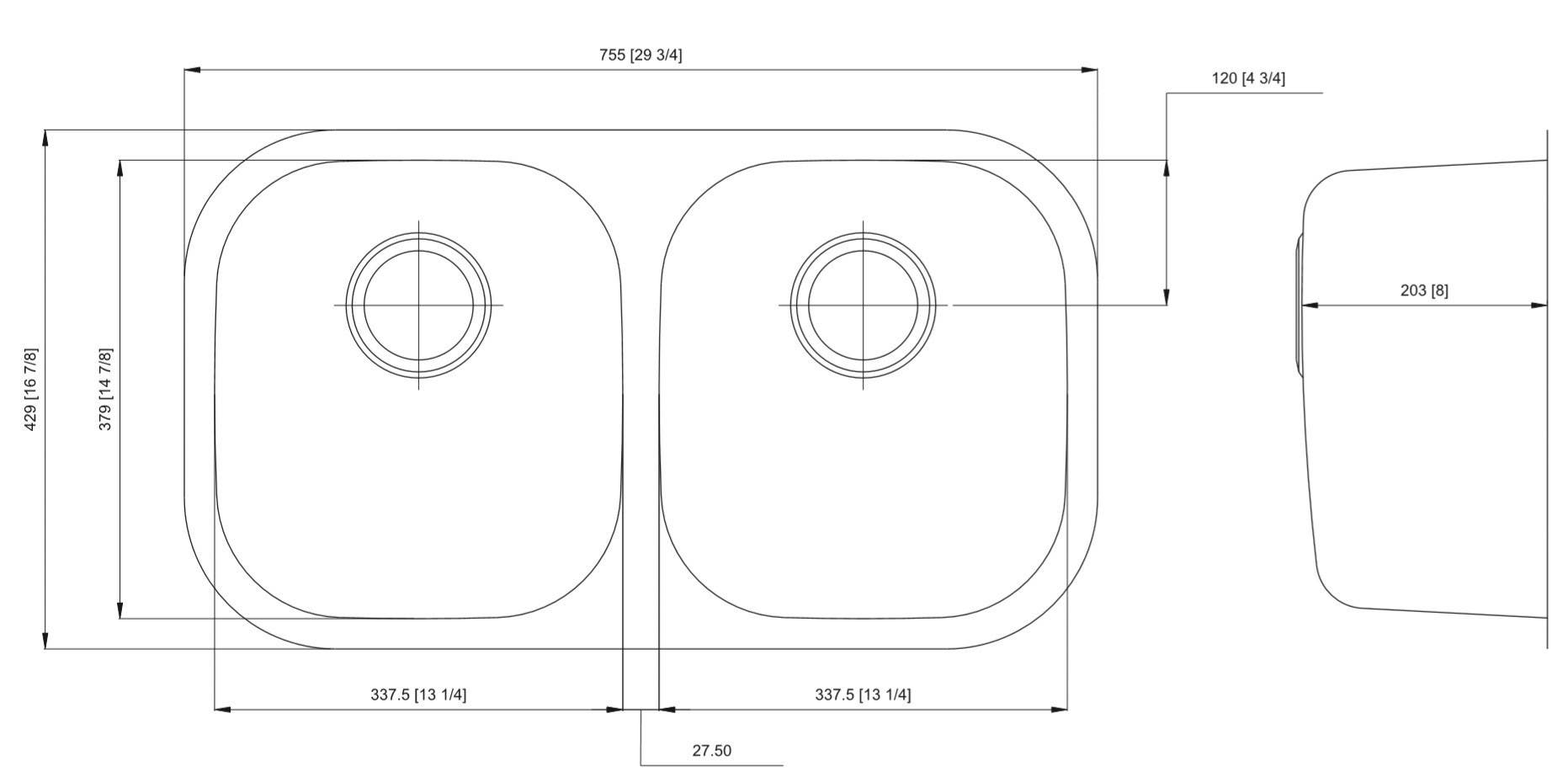 American Imaginations AI-27634/ AI27635 29.5-in. W CSA Approved Chrome Kitchen Sink With Stainless Steel Finish And 18 Gauge