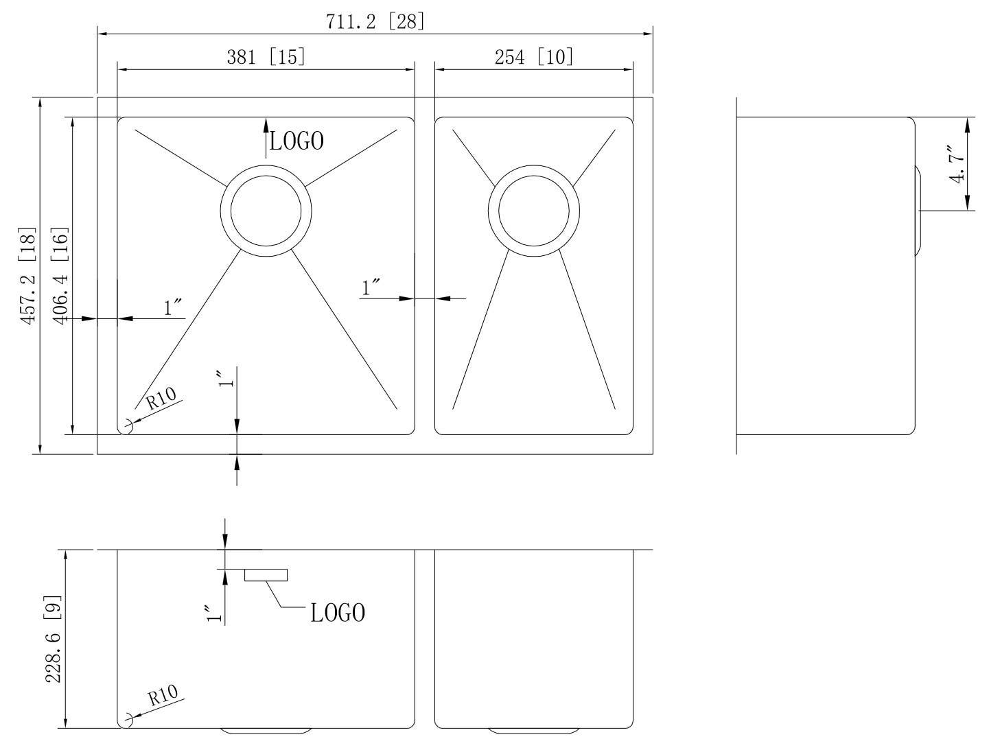American Imaginations AI-27656/ AI-27657 28-in. W CSA Approved Chrome Kitchen Sink With Stainless Steel Finish And 18 Gauge