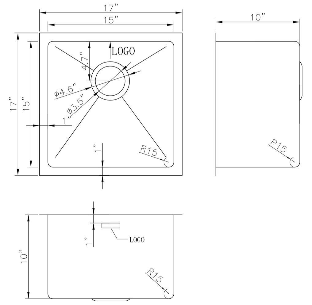 American Imaginations AI-27658/ AI-27659 17-in. W CSA Approved Chrome Kitchen Sink With Stainless Steel Finish And 18 Gauge