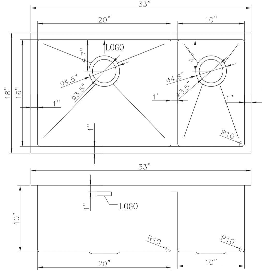 American Imaginations AI-27666/ AI-27667 33-in. W CSA Approved Chrome Kitchen Sink With Stainless Steel Finish And 18 Gauge