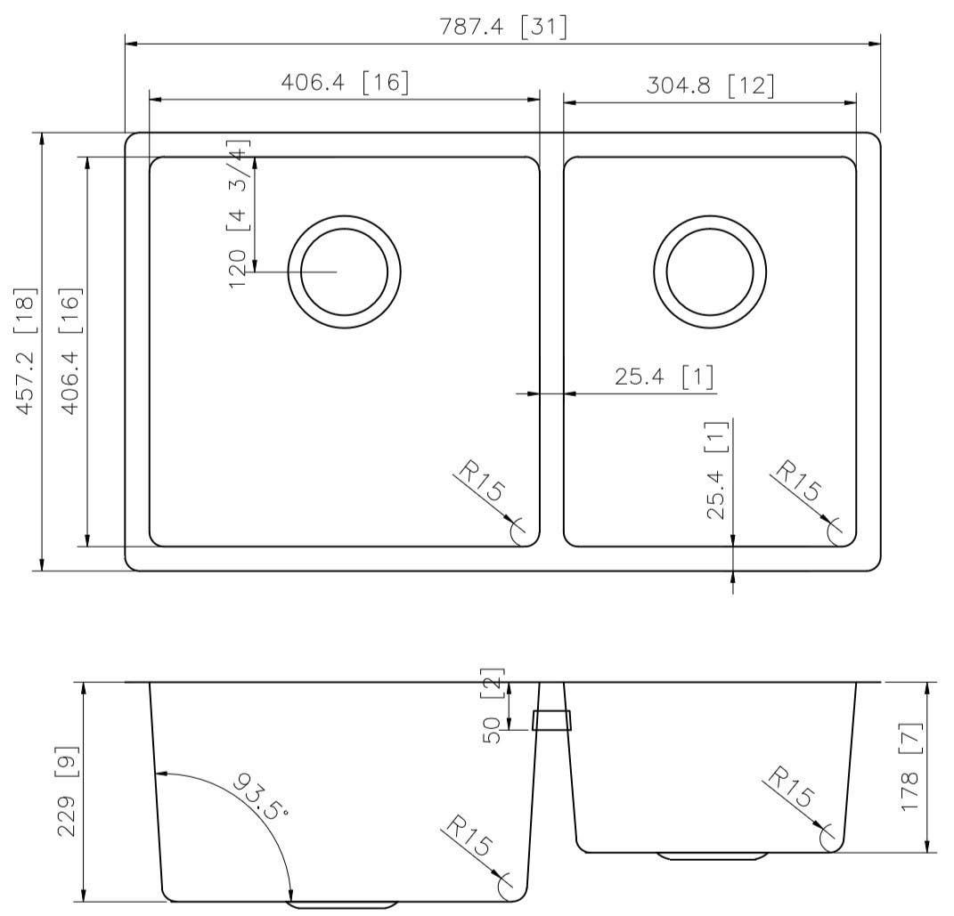 American Imaginations AI-27672/ AI-27673 31-in. W CSA Approved Chrome Kitchen Sink With Stainless Steel Finish And 18 Gauge