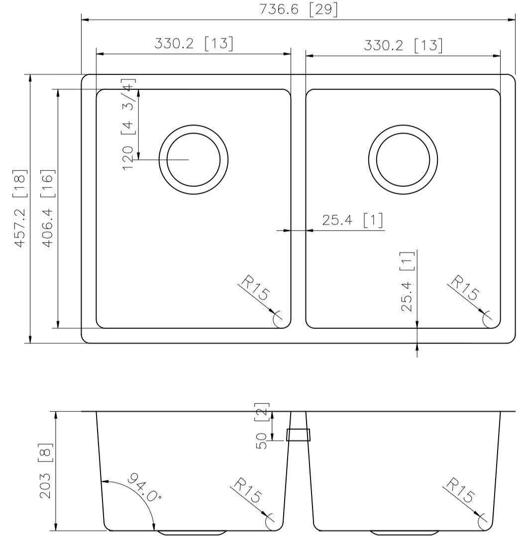 American Imaginations AI-27676/ AI-27677 29-in. W CSA Approved Chrome Kitchen Sink With Stainless Steel Finish And 18 Gauge