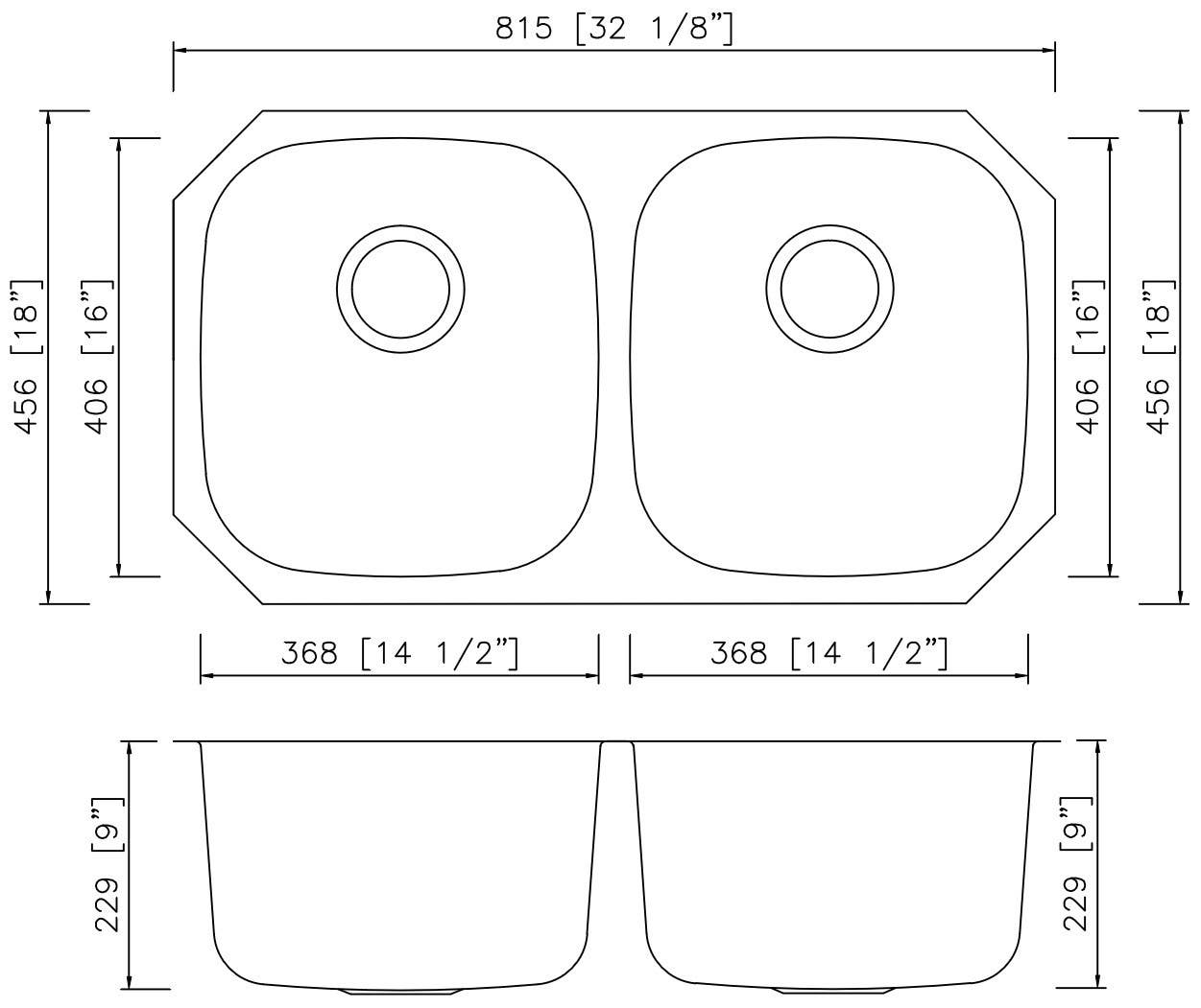 American Imaginations AI-27695/ AI-27696 32.125-in. W CSA Approved Chrome Kitchen Sink With Stainless Steel Finish And 18 Gauge