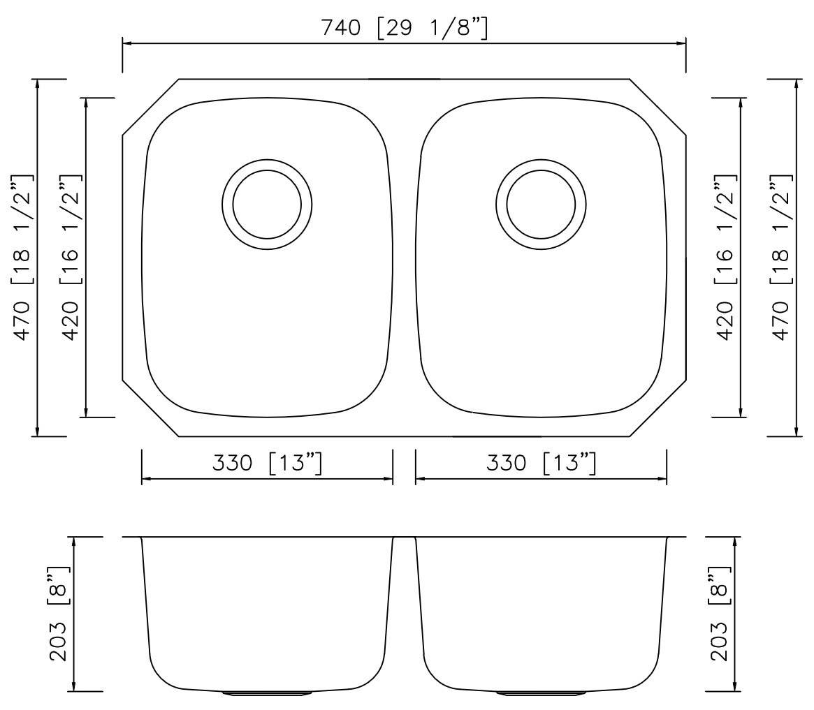 American Imaginations AI-27697/ AI-27698 29.125-in. W CSA Approved Chrome Kitchen Sink With Stainless Steel Finish And 18 Gauge