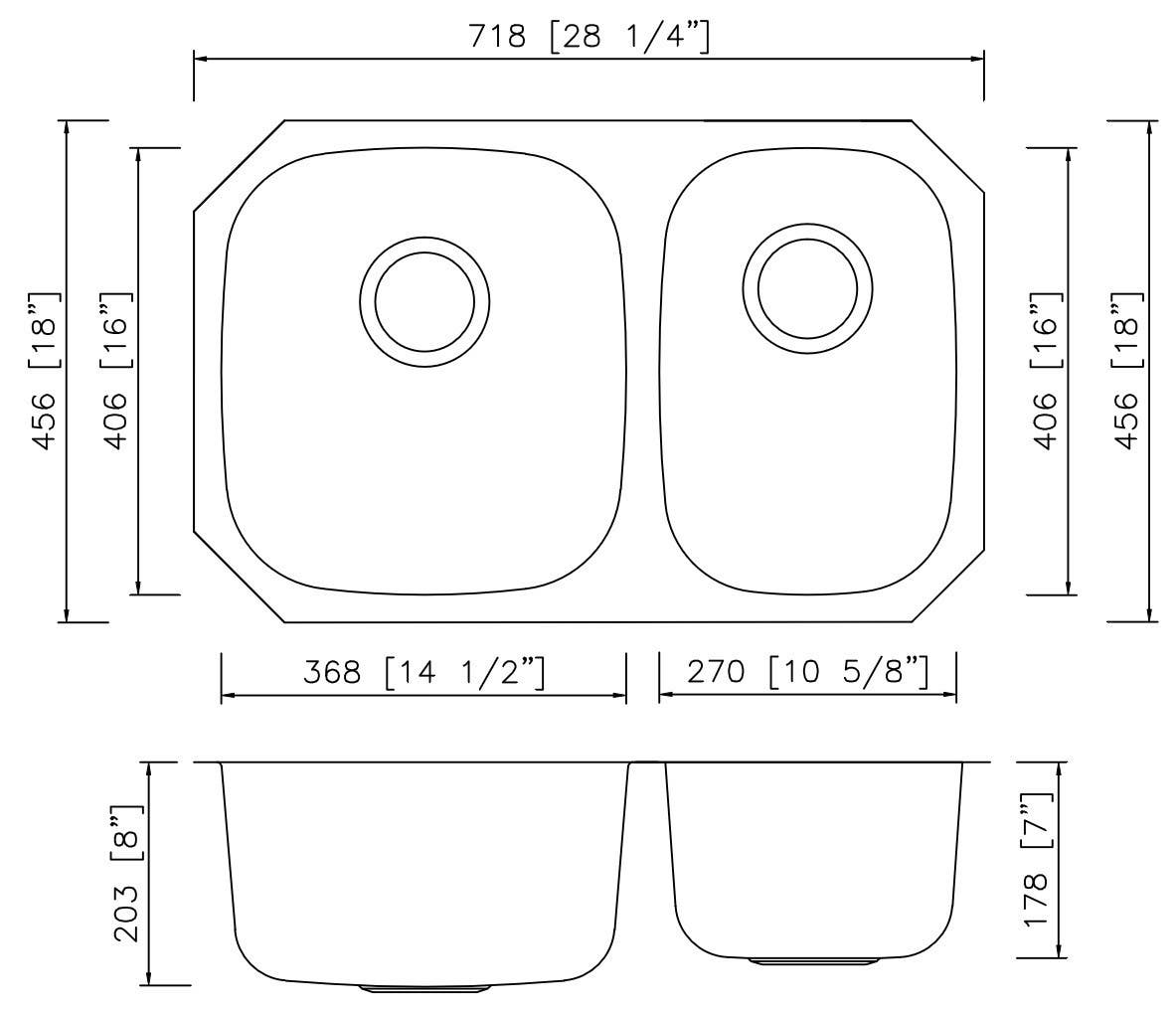 American Imaginations AI-27699/ AI-27700 28.25-in. W CSA Approved Chrome Kitchen Sink With Stainless Steel Finish And 18 Gauge