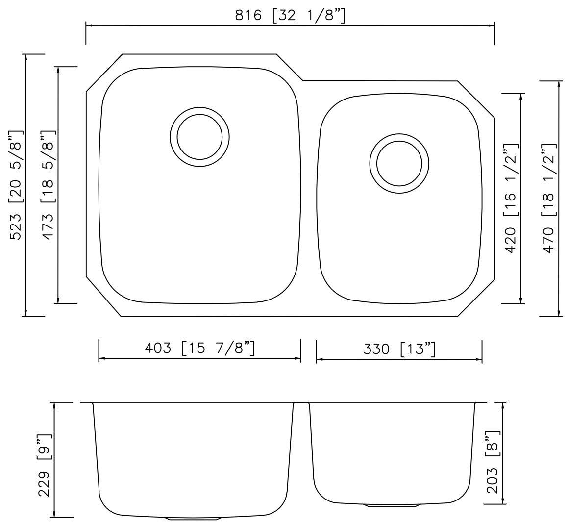 American Imaginations AI-27701/ AI-27702 32.125-in. W CSA Approved Chrome Kitchen Sink With Stainless Steel Finish And 18 Gauge