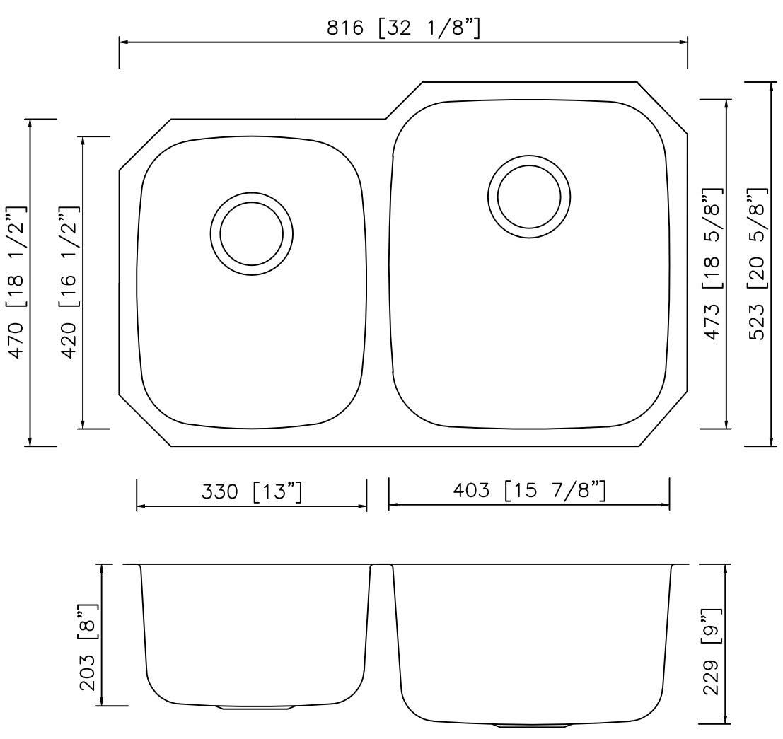 American Imaginations AI-27703/ AI-27704 32.125-in. W CSA Approved Chrome Kitchen Sink With Stainless Steel Finish And 18 Gauge