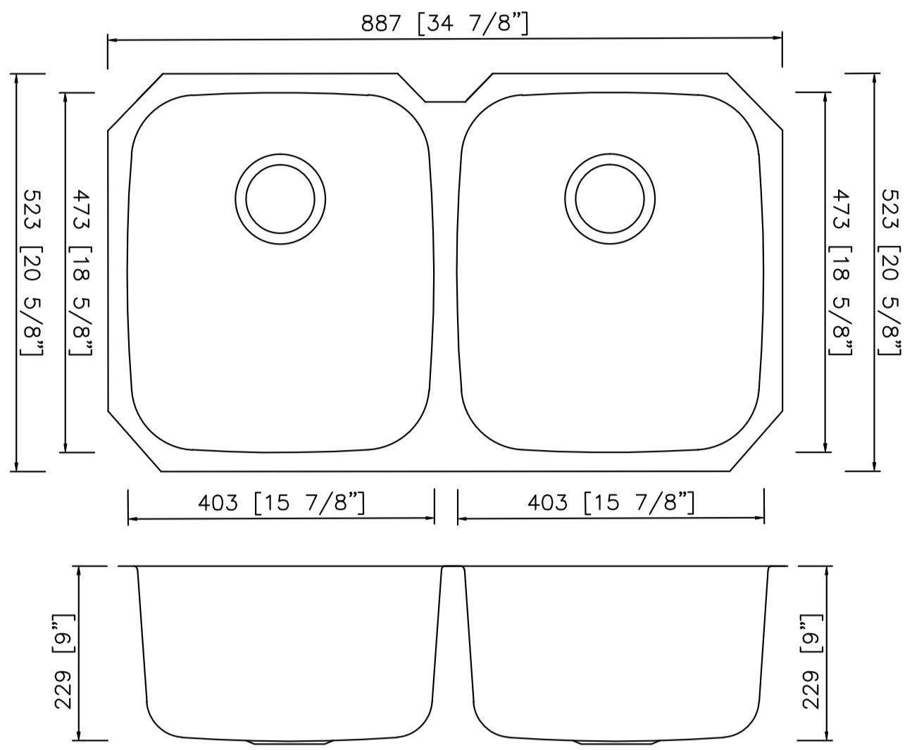 American Imaginations AI-27705/ AI-27706 34.875-in. W CSA Approved Chrome Kitchen Sink With Stainless Steel Finish And 18 Gauge