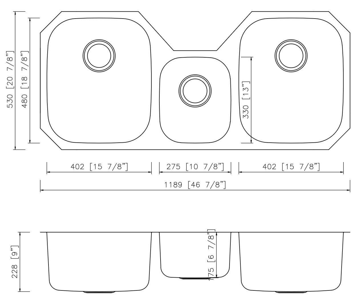 American Imaginations AI-27707/ AI-27708 46.875-in. W CSA Approved Chrome Kitchen Sink With Stainless Steel Finish And 18 Gauge
