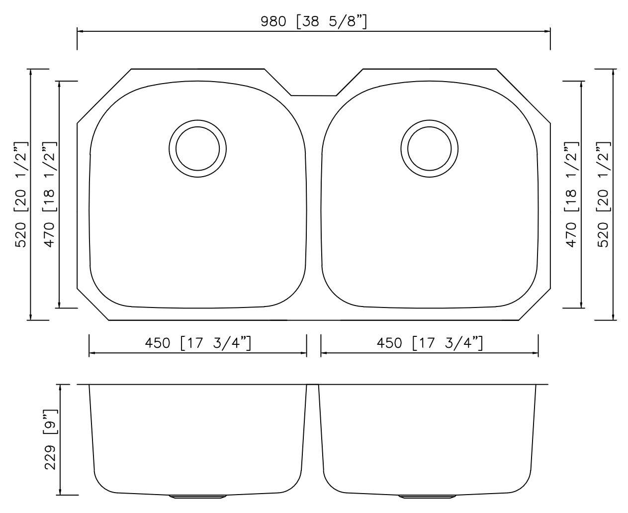 American Imaginations AI-27709/ AI-27710 38.625-in. W CSA Approved Chrome Kitchen Sink With Stainless Steel Finish And 18 Gauge