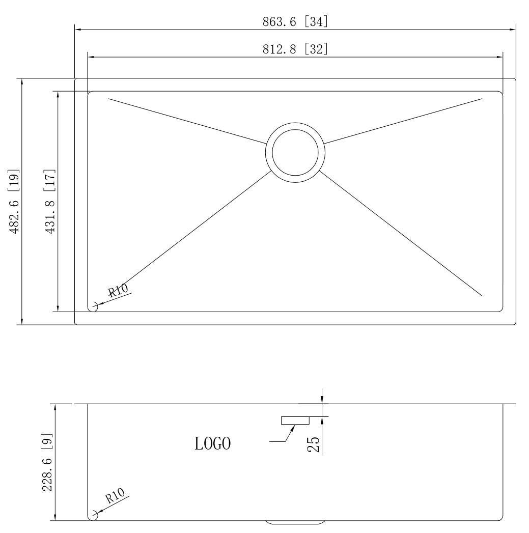 American Imaginations AI-27725/ AI-27726 34-in. W CSA Approved Chrome Kitchen Sink With Stainless Steel Finish And 16 Gauge