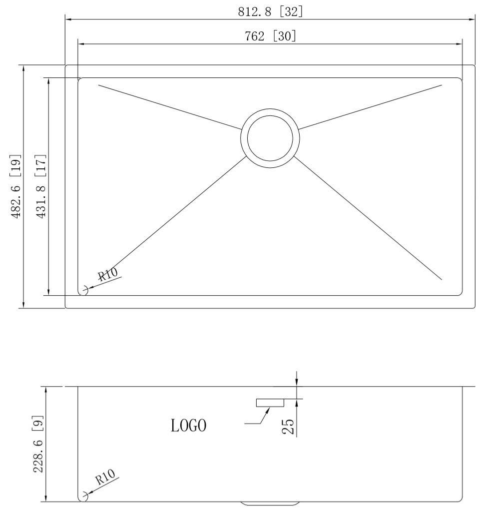 American Imaginations AI-27727/ AI-27728 32-in. W CSA Approved Chrome Kitchen Sink With Stainless Steel Finish And 16 Gauge