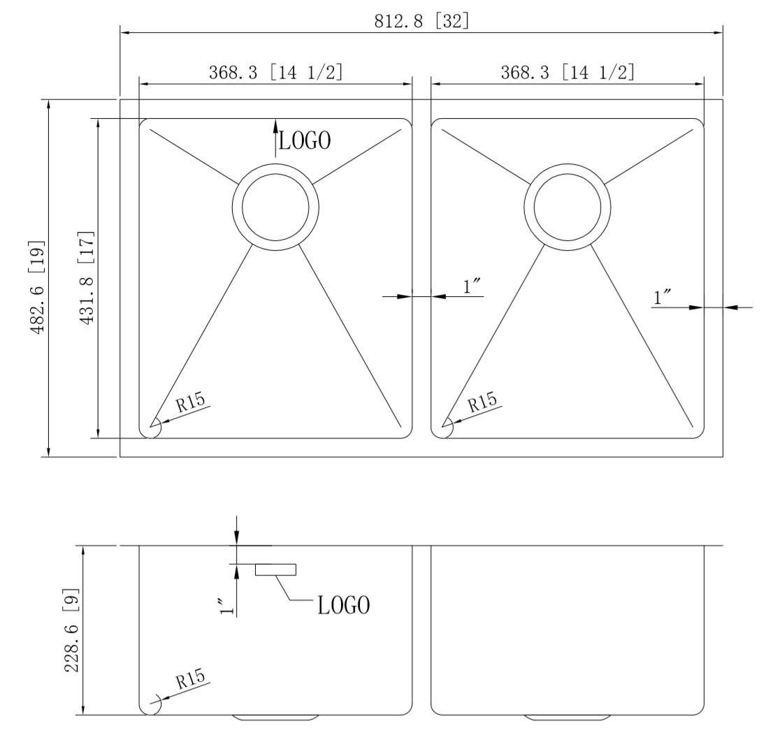 American Imaginations AI-27729/ AI-27730 32-in. W CSA Approved Chrome Kitchen Sink With Stainless Steel Finish And 16 Gauge