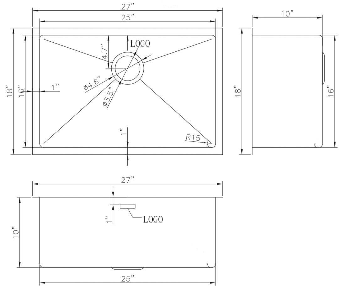 American Imaginations AI-27608/ AI-27609 27-in. W CSA Approved Chrome Laundry Sink With Stainless Steel Finish And 18 Gauge