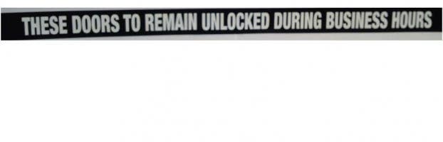 Don-Jo DD-4-WB Decals, White On Black w/ Text "These Doors to Remain Unlocked During Business Hours"