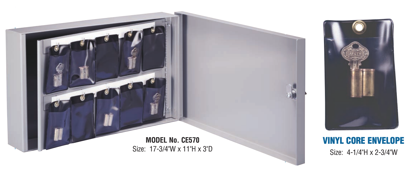 Lund CE-5 Lock Core Key Cabinet w/ Core Envelope, No Tag System, Key Capacity 20-125